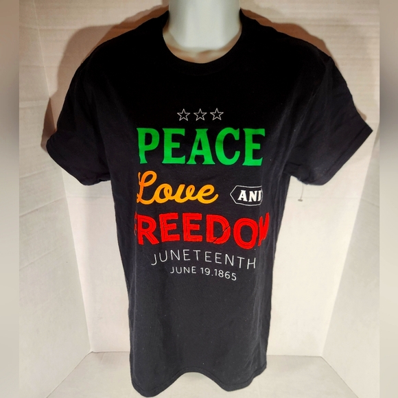 JUNETEENTH Tops - Women's Juneteenth Peace Love Freedom T-Shirt